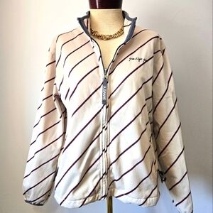686 Smarty Cream and Maroon Striped Jacket. Size Large